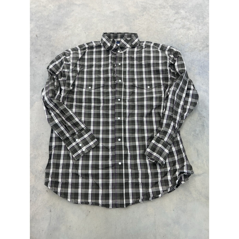 Wrangler Mens Western Pearl Snap Plaid Button Up Shirt Long Sleeve Cowboy XXL‎